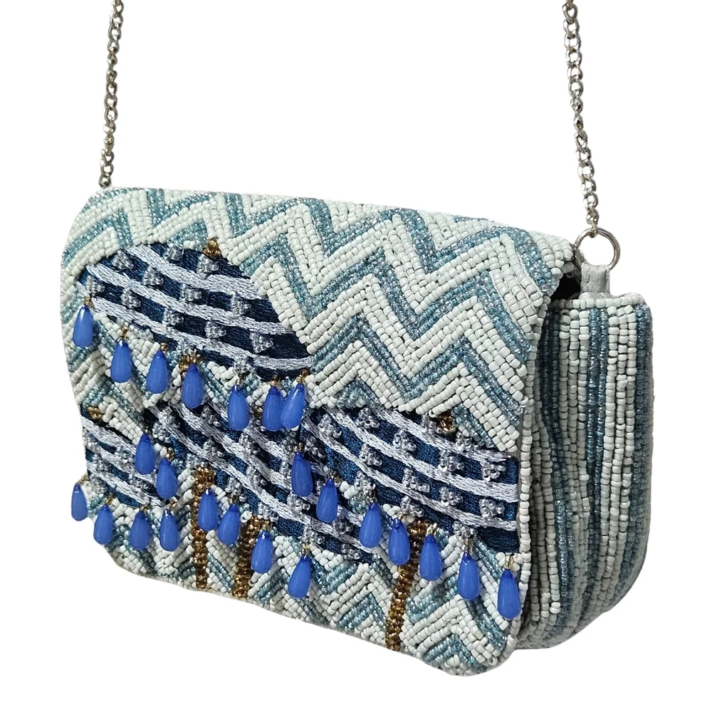 VIRAL TIKTOK Made In India Blue Umbrella Chain Crossbody Bag Purse Rain Beaded